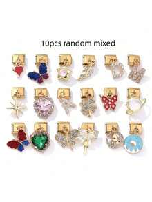 1/5/10 mô-đun mặt dây chuyền hình trái tim, chữ, lá, bướm bằng pha lê Zirconia vàng thời trang thanh lịch - Lý tưởng để làm vòng tay, nhẫn, quà tặng tự làm - Nhiều màu - Xem 22