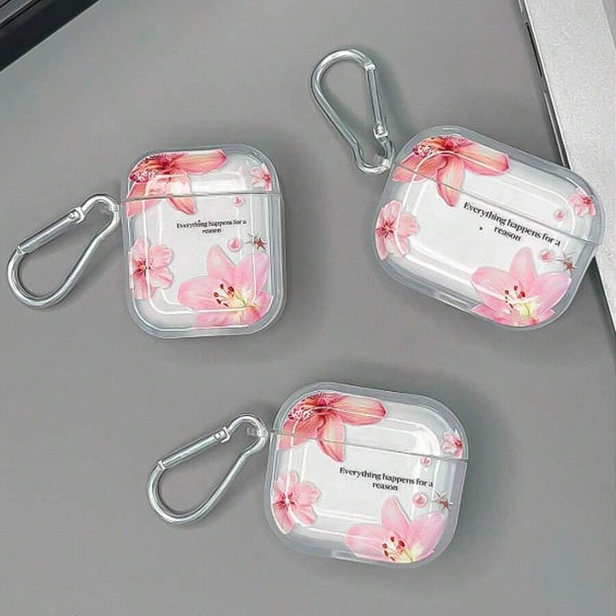 Lily Flower Earphone Case Phalaenopsis Orchid Earphone Case "Everything Happens For A Reason" Slogan Earphone Case Transparent Earphone Case With 1 Earphone Case Strap Included, Compatible With Earphones, Compatible With Pro 3 Case, Compatible With Pro (2nd Generation), Compatible With 3, Compatible With Pro, Compatible With /2, Compatible With 4 Case Cover - Multicolor - View 1