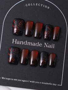 10片/套，手工制作亚克力Y2K红色渐变亮面猫眼玫瑰美甲贴纸，包含1套果冻胶和1套指甲锉，完美适用于日常佩戴和音乐节造型，是理想的美甲贴纸和美甲护理产品，手工按压式美甲贴片。 - 紅色 - 查看 1