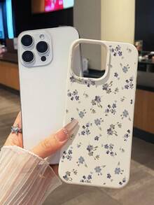 1 chiếc ốp lưng điện thoại bằng chất liệu TPU, họa tiết hoa màu xanh dương trang nhã, ốp lưng điện thoại hoa văn cổ điển màu xanh dương, ốp bảo vệ tối giản bằng da giả màu be họa tiết hoa, phụ kiện hàng ngày mang phong cách đồng quê hoặc quà tặng cho Ngày Valentine/Sinh nhật/Ngày lễ, tương thích với iPhone & Galaxy - trắng - Xem 5