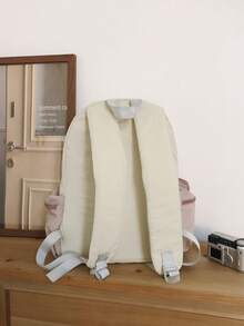 Fashionable Contrast Color Casual Large Capacity College Style Backpack For Women - Beige - View 3