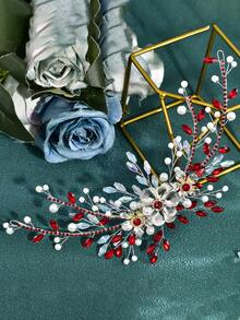 1 buc accesoriu elegant de păr pentru femei, bentiță colorată cu strasuri din cristale și perle artificiale, decorațiune pentru păr pentru femei, accesoriu pentru păr de mireasă, recuzită pentru fotografie de petrecere de nuntă, instrument de coafat, suvenir, accesorii de nuntă, cadou de sărbători, accesoriu de păr de primăvară/vară - roșu - Vizualizare 5