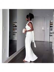 New Women's Clothing Neck Halter Elegant Pure White Elegant Dress - trắng - Xem 3