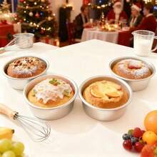 1pc/4PCS/6PCS, Mini Aluminum 4-Inch Round Cake Mold, Removable Bottom, Easy Release And Scratch-Resistant Surface – Ideal For Weddings, Holidays, And Home Baking Tools, Christmas And Valentine's Day Baking Molds. - Multicolor - View 7