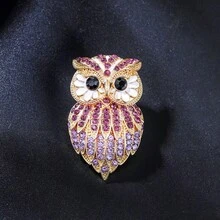 1枚猫头鹰造型休闲锌合金镶钻时尚个性化胸针，适合男士日常、工作、派对佩戴
