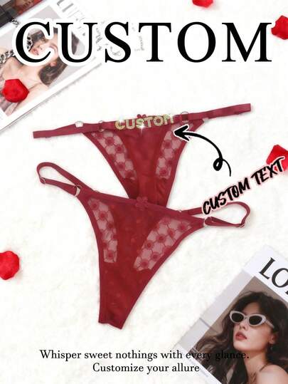 1 pieza Conjunto de ropa interior de encaje rojo sexy personalizable para mujer. Ofrece servicios de personalización con letras en inglés y combinaciones de letras aleatorias. Una opción ideal para regalos personalizados, regalos de pareja, regalos del Día de San Valentín, regalos festivos, regalos de Navidad, etc. - Un regalo personalizado especial, muy adecuado para su esposa, novia o ser querido.