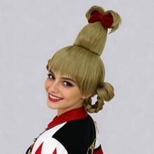 Tóc giả dài màu vàng bạch kim, kiểu tóc búi đôi, chịu nhiệt, làm từ chất liệu tổng hợp, thích hợp cho cosplay anime, có mái, dùng hàng ngày, trong các dịp lễ hội, tiệc tùng, trang phục nhân vật phim hoạt hình vui nhộn. Có kẹp tóc màu đen và nơ đỏ đi kèm. Thích hợp làm quà tặng Giáng sinh, sinh nhật cho nữ. Phụ kiện biểu diễn sân khấu lễ hội, đạo cụ chụp ảnh triển lãm Comic Con. Mật độ tóc cao, dễ sử dụng cho người mới bắt đầu. - Nhiều màu - Xem 3