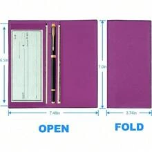 Premium Leather Checkbook Cover For Men And Women Checkbook Holder Wallet RFID Blocking - 紫牡丹 - 查看 4