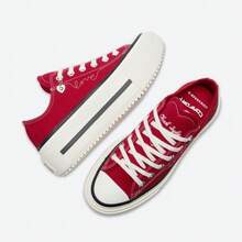 Converse Double Stack Spring New Arrival Beloved Series Valentine's Day Platform Shoes, Red Heart-Shaped Tongue Canvas Shoes A20659C - Red - View 6