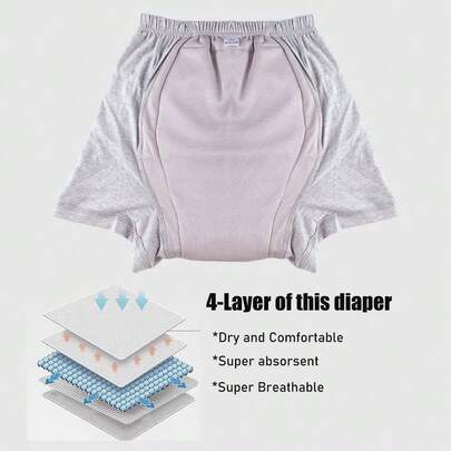 2pcs Reusable Adult Cloth Diapers - High Absorbency 4-Layer Crotch Design, Breathable Silk-Like Fabric, 4-Corner Design, Soft & Comfortable, Unisex, 4 Color Options, Reusable & Washable Incontinence Pants For Elderly