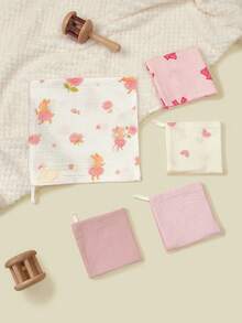 5pcs/Pack Floral & Cartoon Animal Print Baby Cotton Gauze Bibs, Feeding Handkerchief, Saliva Towel - Multicolor - View 4