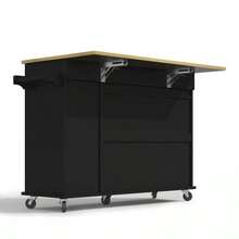 Kitchen Island With Drop-Down Front, Serving Cart With 3-Tier Pull-Out Organizer, Internal Storage Shelf, Rolling Trolley With Towel Rail And 2 Drawers For The Dining Room, White - 黑色 - 查看 6