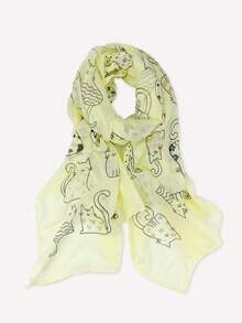 1条新款时尚简约猫咪五角星图案围巾，适合春夏佩戴