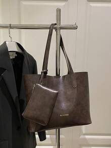 迷你便携鳄鱼纹压花单肩手提包，带内袋，适合女性、年轻职业人士、上班族，也适合作为商务/通勤/工作/办公、节日/度假礼物送给女士、女性、教师。 - 咖啡 - 查看 7