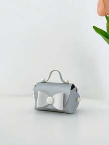 糖果女孩迷你手提包、零钱包、珍珠装饰蝴蝶结手拿包，可爱 - 銀色 - 查看 5