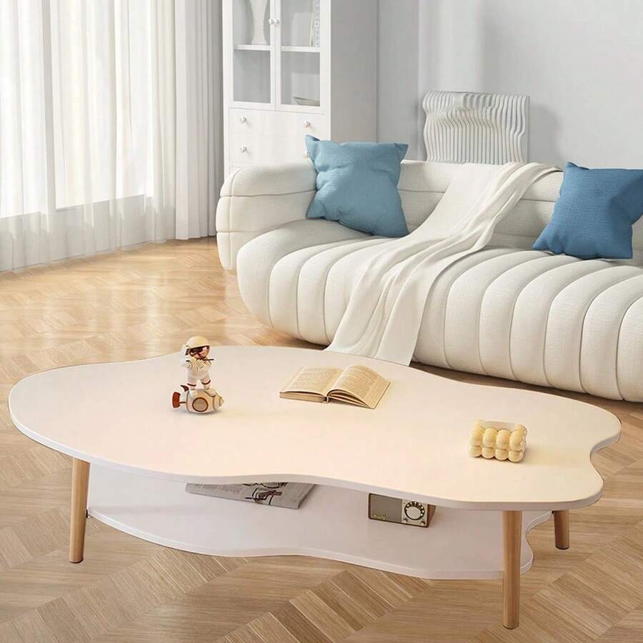 1X Living Room Low Table Coffee Table, Double-Layer Storage Table With Cloud Shaped Tabletop - Multicolor - View 1