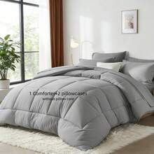 1 Juego de edredón acolchado, 1 edredón + 2 fundas de almohada, ropa de cama suave y transpirable, adecuada para todas las estaciones - Gris Oscuro - Ver 10