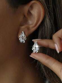 1 Pair Blue Flower CZ Zirconia Hoop Earrings For Women Girl Daily Wear Party Wedding Gift - màu xanh da trời - Xem 11
