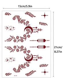 2张全手花卉图案棕红色酒红色性感脚趾手指手部纹身贴纸，女士花卉海娜纹身贴纸，防水花卉贴纸，棕色纹身贴纸，女士人体彩绘贴纸，婚礼派对棕红色纹身贴纸 - 紅色 - 查看 6