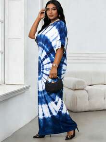 女士V领印花休闲宽松连衣裙，适合斋月、毕业季、返校派对、约会和日常穿着等各种场合。 - 淺藍色 - 查看 3