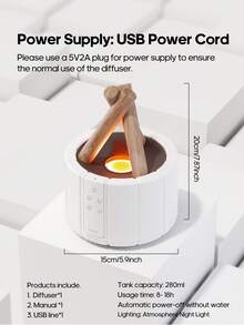 kinscoter 1个USB 250毫升创意火焰香薰机篝火加湿器超声波火焰精油香薰机，适用于办公室和家庭，可作礼物