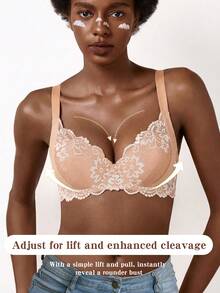 Women's Stylish Underwire Push Up Bra - Hollow-Out Lace, Deep V, Breast Enhancing & Comfortable - Pink - View 5