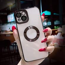 1pc Black Luxury Electroplated Hollow Transparent Logo Cooling Vent Lens Film Full Coverage Anti-Drop Precision Hole CD Texture Silicone Soft Case, Compatible With Apple 16 Pro/16 Pro Max/16 Plus/16/15 Pro/15 Pro Max/15 Plus/15/14 Pro/14 Pro Max/14 Plus/14/13 Pro/13 Pro Max/13/12 Pro/12 Pro Max/12/11 Pro Max/11/11 Pro - Black - View 3