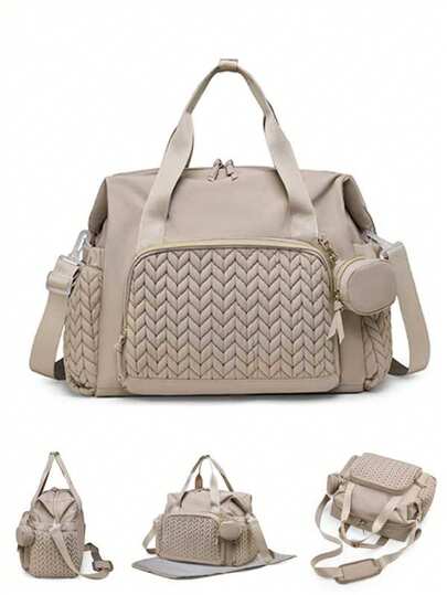 2pcs/Set Large Capacity Tote Diaper Bag, Outdoor Storage Bag Can Hold Diapers, Bottles, Tissues, Khaki