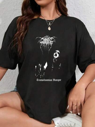 100% Cotton Darkthrone Transilvanian Hunger Band Logo Design Round Neck Short Sleeve T-Shirt Women's Men's Fashion Summer Tops Printing Graphic Tee
