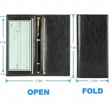 Premium Leather Checkbook Cover For Men And Women Checkbook Holder Wallet RFID Blocking - 黑+ - 查看 4