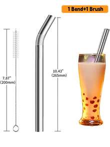 4/2/1pc Extra Wide (0.47") Stainless Steel Smoothie Straws, 4 Packs Reusable Metal Drinking Straws For Boba, Milkshakes & Thick Drinks, Includes Cleaning Brush, For Home, Party, And Bar Use - Multicolor - View 12