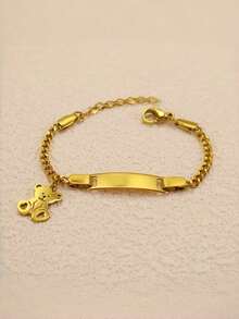 Custom Name Bracelet - Engravable Teddy Bear Pendant Stainless Steel Jewelry, Name/Letter Themed Gift (Suitable For Birthday, Christmas, New Year & Three Kings' Day) - All-Season Wearable Friendship Bracelet - Multicolor - View 5