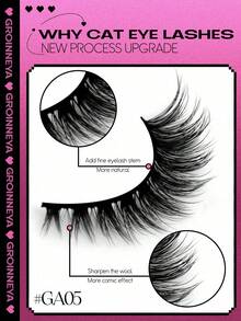 7 Pairs Cat Eye, Fox Eye, Faux Mink Fluffy & Lengthening False Eyelashes, Natural Look Makeup Tools (GA05) - Black - View 4