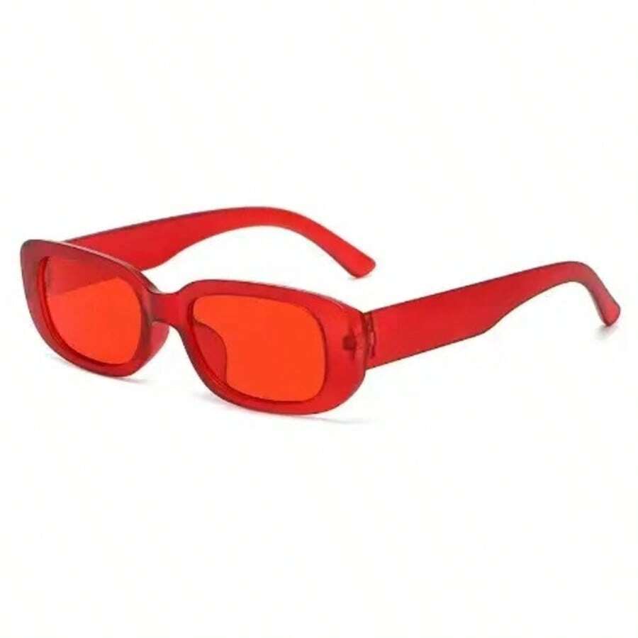 1pc Unisex Fashionable Y2K Style Square Frame Glasses, Versatile For Beach, Photography, Daily Wear - Red - View 1