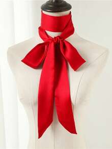 1条女士纯色真丝方巾，多功能时尚方巾，可作头巾、腰带、领带、手提包等。头巾、发带、发箍，是提升您圣诞节造型的理想之选。 - 紅色 - 查看 2