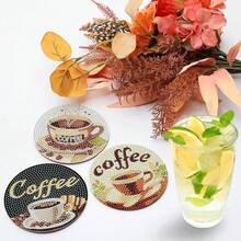8pcs/Set Diamond Art Coasters With Holder, DIY Coffee Pattern Diamond Art Coasters, Diamond Painting Kit Suitable For Adults And Beginners, Diamond Painting Craft Supplies, Exquisite Gift For Friends - Multicolor - View 8