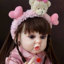 22英寸（约55厘米）逼真重生娃娃，全乙烯基身体，长发公主幼儿玩具，生日礼物，娃娃，柔软乙烯基，儿童娃娃，浴缸陪伴玩具，过家家玩具，生日礼物，圣诞礼物（包含奶嘴、奶瓶、尿布、出生证明） - 粉色 - 查看 6