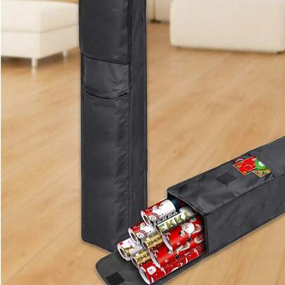 1pc Packaging Paper Storage Bag, 30pcs Gift Wrapping Paper Organizer Bags, Black Oxford Cloth Packaging Paper Storage Container With Pocket, Foldable Packaging Paper Storage Rack, Home Organization, Suitable For Mother's Day, Bridesmaid Gifts, Graduation Gifts, Birthday Gifts, Wedding Gifts, Birthday, Bride, Wedding