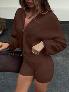 Soltrb Retro Zip-Up Cardigan Sweater For Women - Coffee Brown - View 11