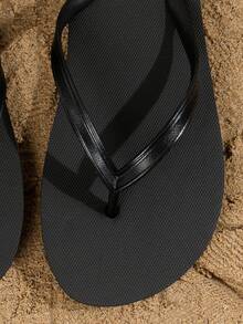 Dép đế bằng mũi tròn màu trơn cổ điển, thoải mái, nhẹ, phù hợp cho đi trong nhà, ngoài trời, đi biển, đi nghỉ, đi tắm - màu đen - Xem 7