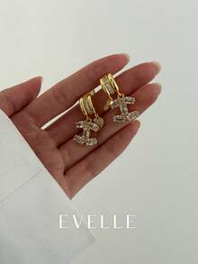 18K镀金优雅可爱铜耳环，适合日常佩戴和聚会场合 - 金色 - 查看 2