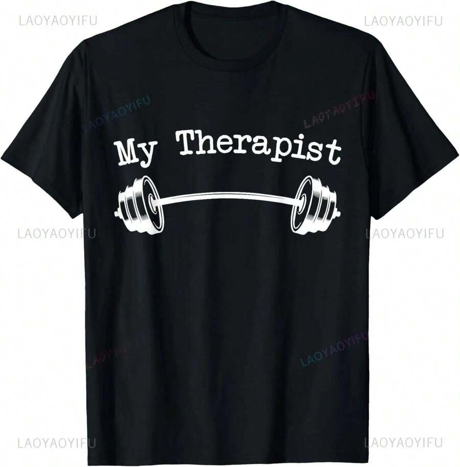 2026Mi Terapeuta (Barra) Camisetas Divertidas de Entrenamiento Levantamiento de Pesas Camiseta Impresión Diseño Original Regalos Camisetas Personalizables - Negro - Ver 1
