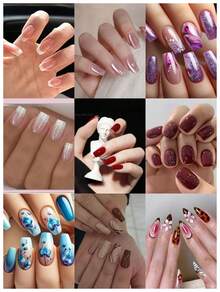 Handmade Almond-Shaped Press-On Nails With Y2K Baddie Style, Featuring Nude, Green, And White Nail Plates With Cream Tip, Tie Dye, Floral Embellishments, Water Drops, And Bow Designs. Designed For Women And Girls, 10Pcs/Set With 3 Size Options, Suitable For Parties, Ceremonies, And Daily Wear. Includes Manicure Tools, Ideal Gift For Ladies And Girls. Nail Supplies Nails(Random Delivery) - 隨機 - 查看 4