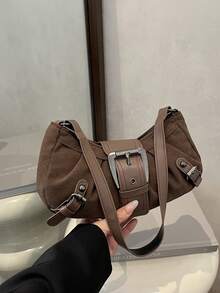 Y2K风格帆布腋下包，肩背包，采用厚扣设计，高品质女士包，适合日常通勤、购物、休闲，也可作为斋月和宰牲节的礼物。 - 彩色 - 查看 11