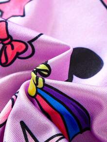 Disney 少女梦幻元素翻领纽扣短袖衬衫+松紧腰长裤套装，夏季儿童舒适休闲装，适合日常穿着和居家穿着 - 紫色 - 查看 6