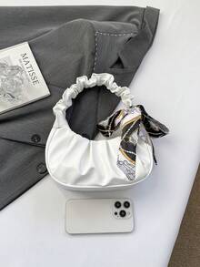 Elegant Pleated Handbag, Suitable For Home, Shopping, Mini Solid Color Pleated Handbag, Ladies Solid Color Cloud Crescent Handbag - White - View 4