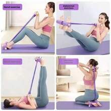 1件装四管脚踏拉伸器，瑜伽多功能脚踏拉伸绳，腹部强化器，仰卧起坐辅助健身器材 - 彩色 - 查看 3