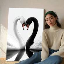 1pc Valentine Day Gift, Spring Wall Art, Christmas Decor Wooden Framed Wall Art, Wrapped Canvas Vintage Prints Poster, Two Swans, Black And White Birds, Animal Pair - Botanical, Black And White Drawing, Line Art, Simple Illustration Style, Perfect Gift Decor, Wall Art for Living Room Bedroom Office, Hanging Hardware Included - Wrapped Framed Canvas, Vertical - Lienzo enmarcado - Ver 5