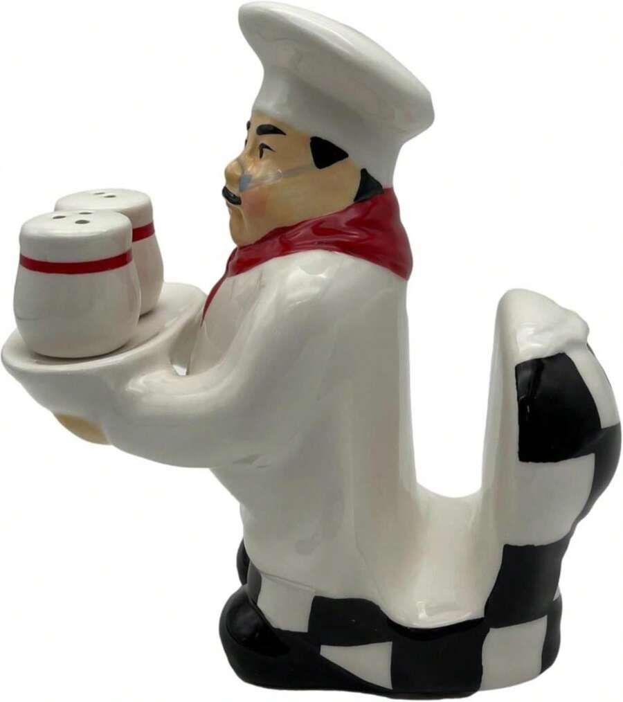 ACK White Chef Hand Painted Ceramic Refillable Salt And Pepper Shaker With Napkin Holder, Kitchen Décor - ColorAA - View 1