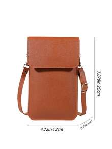 Women's Chic Cell Phone Crossbody Purse - Solid Color Mini Shoulder Bag With Adjustable Strap, Transparent Window & Card Slots For Shopping & Daily Use - Brown - View 10
